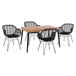 ΣΕΤ 5ΤΜΧ ALLEGRA WICKER ΜΕ ΤΡΑΠΕΖΙ 140X80Χ78Υ ΜΠΕΖ &amp; ΜΑΥΡΟ ΧΡΩΜΑ HM10508