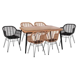 ΣΕΤ 7ΤΜΧ ALLEGRA WICKER ΜΕ ΤΡΑΠΕΖΙ 160X90X78Υ ΜΠΕΖ &amp; ΜΑΥΡΟ ΧΡΩΜΑ HM10513