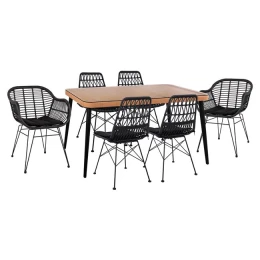 ΣΕΤ 7ΤΜΧ ALLEGRA WICKER ΜΕ ΤΡΑΠΕΖΙ 160X90X78Υ ΜΠΕΖ &amp; ΜΑΥΡΟ ΧΡΩΜΑ HM10516