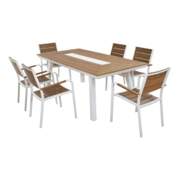 ΣΕΤ ΤΡΑΠΕΖΑΡΙΑΣ TABER HM10738.01 ΤΡΑΠΕΖΙ &amp; 6 ΠΟΛΥΘΡΟΝΕΣ-ΑΛΟΥΜΙΝΙΟ &amp; POLYWOOD-ΛΕΥΚΟ