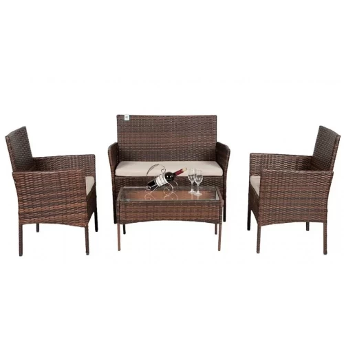 Σαλόνι κήπου Calma σετ 4τμχ rattan cappuccino-ύφασμα μπεζ