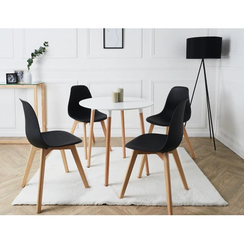Τραπέζι Snow MDF λευκό και ξύλο οξιάς σε φυσική απόχρωση Φ120x73εκ