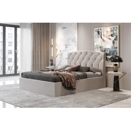 Κρεβάτι διπλό "BED2" με στρώμα από ύφασμα σε χρώμα γκρι 160x200