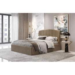 Κρεβάτι διπλό "BED6" με στρώμα από ύφασμα σε χρώμα κάμελ 160x200