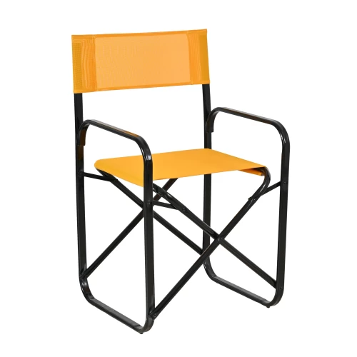 Πολυθρόνα σκηνοθέτη από μέταλλο/διάτρητο ύφασμα σε χρώμα μαύρο/πορτοκαλί 47x40x83