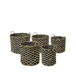 ROMBUS ΚΑΛΑΘΙ SET 5ΤΜΧ 43x43x39cm SEAGRASS ΦΥΣΙΚΟ ΜΑΥΡΟ ΣΙΔΕΡΟ