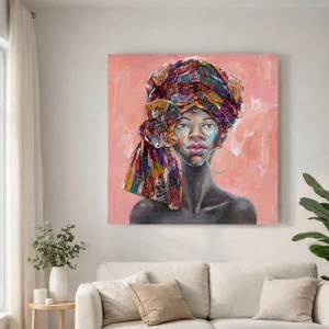AFRICAN GIRL ΠΙΝΑΚΑΣ ΔΙΑΚΟΣΜΗΣΗΣ 80x80x4cm ΚΑΜΒΑΣ ΠΟΛΥΧΡΩΜΟ ΞΥΛΟ