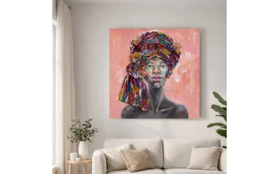 AFRICAN GIRL ΠΙΝΑΚΑΣ ΔΙΑΚΟΣΜΗΣΗΣ 80x80x4cm ΚΑΜΒΑΣ ΠΟΛΥΧΡΩΜΟ ΞΥΛΟ