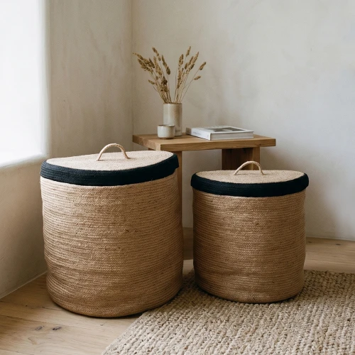 GOLU ΚΑΛΑΘΙ ΜΕ ΚΑΠΑΚΙ SET 2ΤΜΧ 40x40x40cm SEAGRASS ΦΥΣΙΚΟ ΜΑΥΡΟ