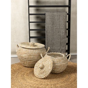 ARELI ΚΑΛΑΘΙ ΜΕ ΚΑΠΑΚΙ SET 2ΤΜΧ 45x45x30cm KANSGRASS ΦΥΣΙΚΟ PVC