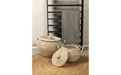 ARELI ΚΑΛΑΘΙ ΜΕ ΚΑΠΑΚΙ SET 2ΤΜΧ 45x45x30cm KANSGRASS ΦΥΣΙΚΟ PVC
