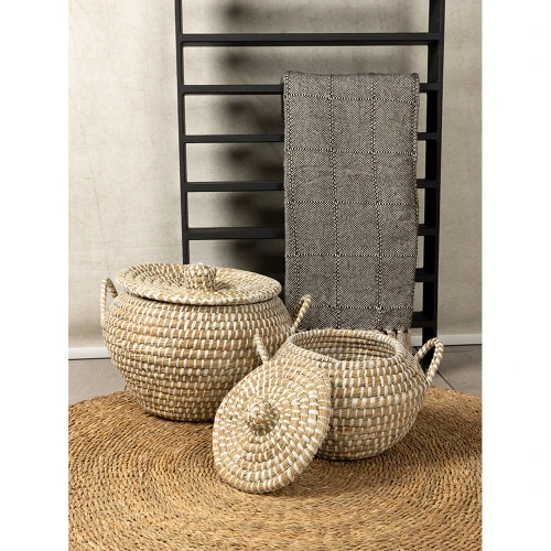 ARELI ΚΑΛΑΘΙ ΜΕ ΚΑΠΑΚΙ SET 2ΤΜΧ 45x45x30cm KANSGRASS ΦΥΣΙΚΟ PVC
