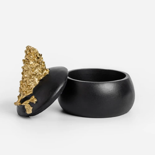 BLOOM ΚΟΥΤΙ ΑΠΟΘΗΚΕΥΣΗΣ 10x10x10cm POLYRESIN ΜΑΥΡΟ ΧΡΥΣΟ