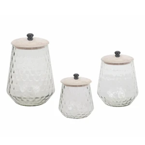 SCHERA ΔΟΧΕΙΟ ΑΠΟΘΗΚΕΥΣΗΣ ΜΕ ΚΑΠΑΚΙ 14x14x20cm ΓΥΑΛΙ WHITE WASHED ΞΥΛΟ