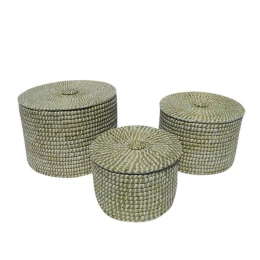 NILE BOX ΚΑΛΑΘΙ ΜΕ ΚΑΠΑΚΙ SET 3ΤΜΧ 35x35x25cm KANSGRASS ΦΥΣΙΚΟ ΛΕΥΚΟ PVC