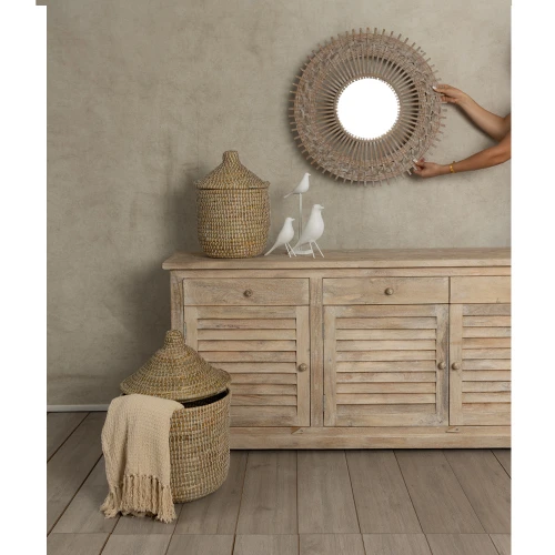 NILE ROUND ΚΑΛΑΘΙ ΜΕ ΚΑΠΑΚΙ SET 2ΤΜΧ 37x37x38cm KANSGRASS ΦΥΣΙΚΟ ΛΕΥΚΟ PVC