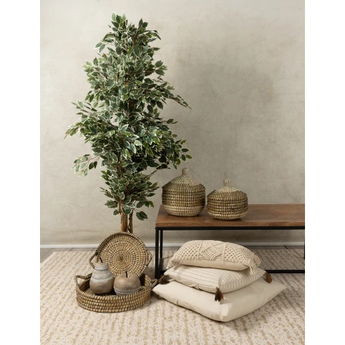 NILE PLEX ΚΑΛΑΘΙ ΜΕ ΚΑΠΑΚΙ SET 2ΤΜΧ 30x30x32cm KANSGRASS ΦΥΣΙΚΟ ΜΑΥΡΟ PVC