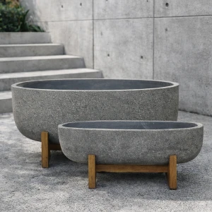 ZINNIA ΚΑΣΠΩ SET 2ΤΜΧ 75x24x32cm ΤΣΙΜΕΝΤΟ ΑΝΘΡΑΚΙ ΦΥΣΙΚΟ ΞΥΛΟ