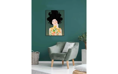 BOTANICAL LADY ΠΙΝΑΚΑΣ ΔΙΑΚΟΣΜΗΣΗΣ 50x70x3cm ΚΑΜΒΑΣ ΠΟΛΥΧΡΩΜΟ ΞΥΛΟ ΜΑΥΡΟ