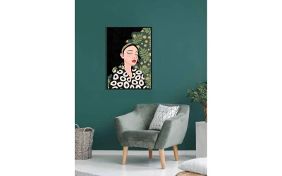 BOTANICAL LADY ΠΙΝΑΚΑΣ ΔΙΑΚΟΣΜΗΣΗΣ 50x70x3cm ΚΑΜΒΑΣ ΠΟΛΥΧΡΩΜΟ ΞΥΛΟ ΜΑΥΡΟ