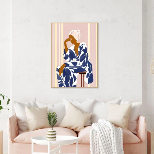 LADY IN BLUE ΠΙΝΑΚΑΣ ΔΙΑΚΟΣΜΗΣΗΣ 50x70x3cm ΚΑΜΒΑΣ ΠΟΛΥΧΡΩΜΟ ΞΥΛΟ ΦΥΣΙΚΟ