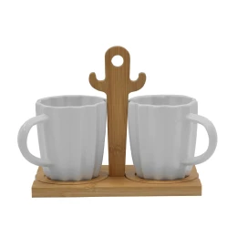 CACTUS ΚΟΥΠΑ ESPRESSO 20x12x17cm ΠΟΡΣΕΛΑΝΗ ΛΕΥΚΟ ΦΥΣΙΚΟ BAMBOO