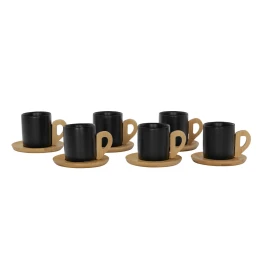 NORDIC ΚΟΥΠΑ ESPRESSO SET 6ΤΜΧ 29x21x7cm ΠΟΡΣΕΛΑΝΗ ΜΑΥΡΟ ΦΥΣΙΚΟ BAMBOO