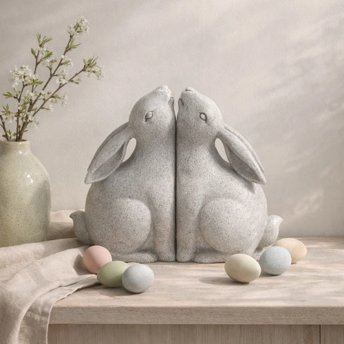 BUN BUN ΔΙΑΚΟΣΜΗΤΙΚΟ ΒΙΒΛΙΟΣΤΑΤΗΣ SET 2ΤΜΧ 22x9x18cm POLYRESIN ΜΠΕΖ