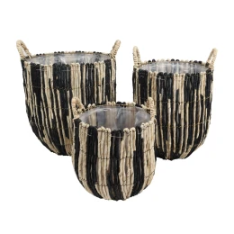 THEROS ΚΑΛΑΘΙ SET 3ΤΜΧ 38x38x40cm ΦΥΛΛΑ ΚΑΛΑΜΠΟΚΙΟΥ ΦΥΣΙΚΟ ΜΑΥΡΟ