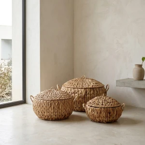 KEA ΚΑΛΑΘΙ ΜΕ ΚΑΠΑΚΙ SET 3ΤΜΧ 40x40x19cm SEAGRASS ΦΥΣΙΚΟ
