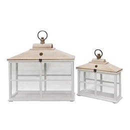 SIKINOS ΦΑΝΑΡΙ 62x22x59cm ΞΥΛΟ ΕΛΑΤΟΥ ΛΕΥΚΟ WHITE WASHED ΓΥΑΛΙ
