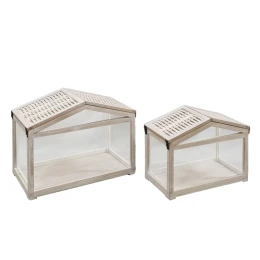 SIKINOS ΦΑΝΑΡΙ 46x26x34cm ΞΥΛΟ ΕΛΑΤΟΥ WHITE WASHED ΓΥΑΛΙ
