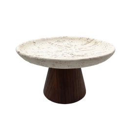 TRAVERTINO ΔΙΣΚΟΣ ΔΙΑΚΟΣΜΗΣΗΣ 22x22x13cm POLYRESIN STONE ΚΑΦΕ ΣΚΟΥΡΟ