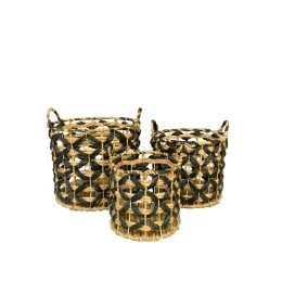 ROMVUS ΚΑΛΑΘΙ SET 3ΤΜΧ 36x36x38cm ΥΑΚΙΝΘΟΣ ΦΥΣΙΚΟ ΜΑΥΡΟ