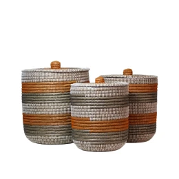 NIRA ΚΑΛΑΘΙ ΜΕ ΚΑΠΑΚΙ SET 3ΤΜΧ 45x45x50cm KANSGRASS ΦΥΣΙΚΟ ΛΕΥΚΟ ΠΛΑΣΤΙΚΟ TERRACOTTA