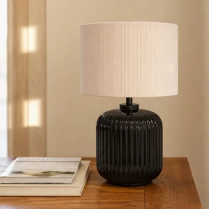 NIM ΦΩΤΙΣΤΙΚΟ ΕΠΙΤΡΑΠΕΖΙΟ 20x20x34cm ΚΕΡΑΜΙΚΟ ΜΑΥΡΟ ΥΦΑΣΜΑ ΛΕΥΚΟ