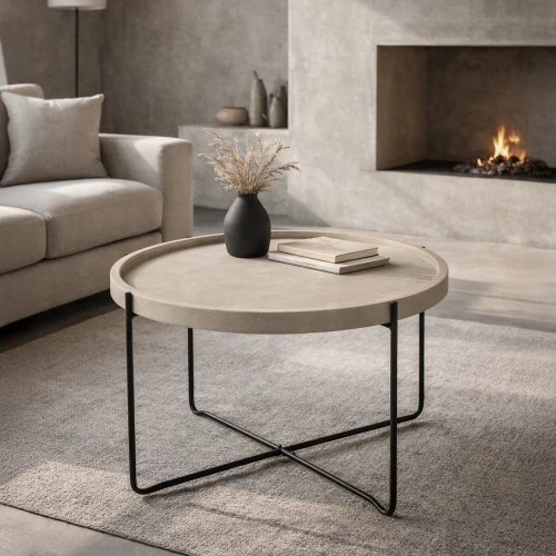 FUN COFFEE TABLE SAND BEIGE ΜΑΥΡΟ 63x63x42cm