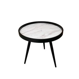 MARM SIDE TABLE ΛΕΥΚΟ ΜΕ PATTERN ΜΑΥΡΟ 49.5x49.5x52cm