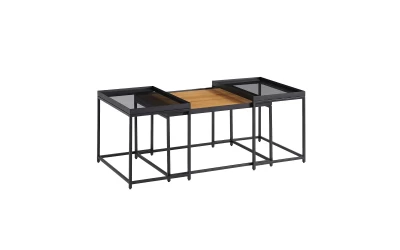 HARMONICA COFFEE TABLE SET 3ΤΕΜ ΦΥΣΙΚΟ ΦΙΜΕ ΜΑΥΡΟ 75x55x44cm