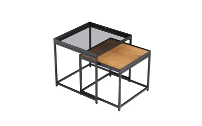 HARMONICA SIDE TABLE SET 2ΤΕΜ ΦΥΣΙΚΟ ΦΙΜΕ ΜΑΥΡΟ 50x50x49cm