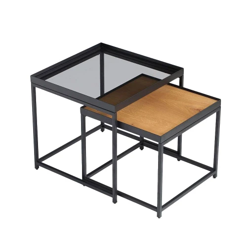 HARMONICA SIDE TABLE SET 2ΤΕΜ ΦΥΣΙΚΟ ΦΙΜΕ ΜΑΥΡΟ 50x50x49cm