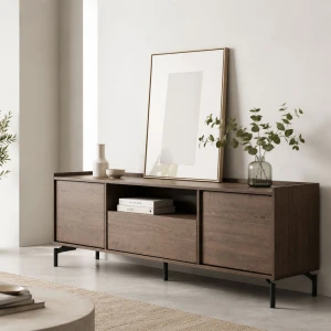 TOBAC TV STAND 2ΠΟΡΤΕΣ 1ΣΥΡΤΑΡΙ ΚΑΡΥΔΙ ΣΚΟΥΡΟ 180x39x62cm