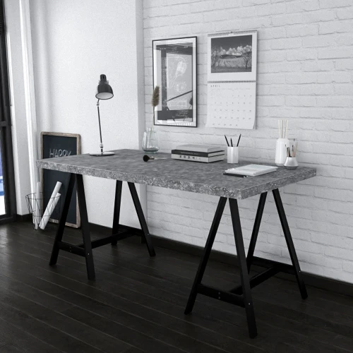 CAVALLETTO ΓΡΑΦΕΙΟ CEMENT ΜΑΥΡΟ 140x75x74cm