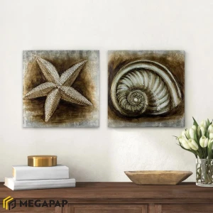 Πίνακες σε καμβά "Starfish - Shell" 2 τμχ. ψηφιακής εκτύπωσης 103x50x3εκ.