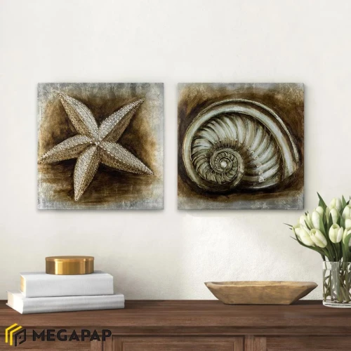 Πίνακες σε καμβά "Starfish - Shell" 2 τμχ. ψηφιακής εκτύπωσης 103x50x3εκ.