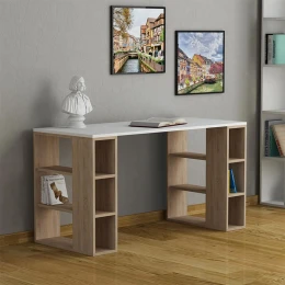 Γραφείο εργασίας Colmar χρώμα λευκό - sapphire oak 140x60x75εκ