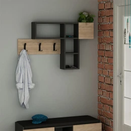 Κρεμάστρα τοίχου Game χρώμα sapphire oak - ανθρακί 99,5x15x61εκ.