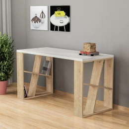 Γραφείο εργασίας Honey χρώμα λευκό - sapphire oak 137x60x75εκ