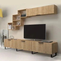 Σύνθεση τηλεόρασης Heydar χρώμα φυσικό οξιάς 210x35x40εκ.