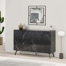 Μπουφές Dune χρώμα μαύρο εφέ μαρμάρου 123x35x77,4εκ.